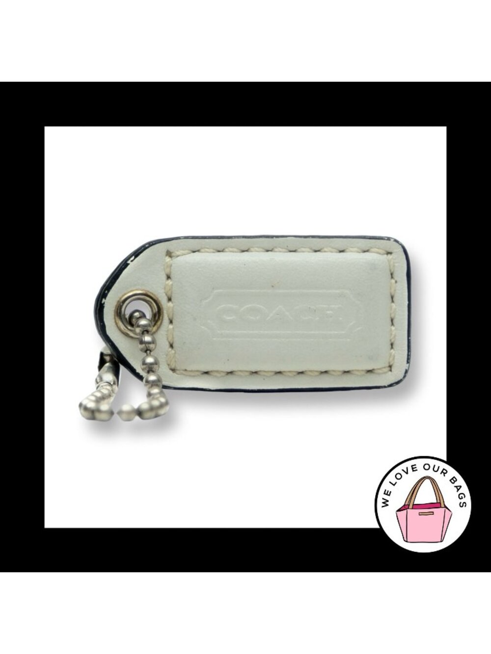 COACH Y2K VINTAGE Hang Tag Bag 1.5" Charm Keychain Fob White Leather Nickel